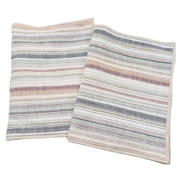 FRYE Paloma Set Of 2 Quilted Multi Color Cotton Striped 20x30 Pillow Shams - Picture 7 of 7